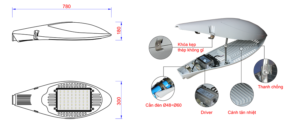 Đèn đường LED 40W 45W 50W ANITA78-LED48