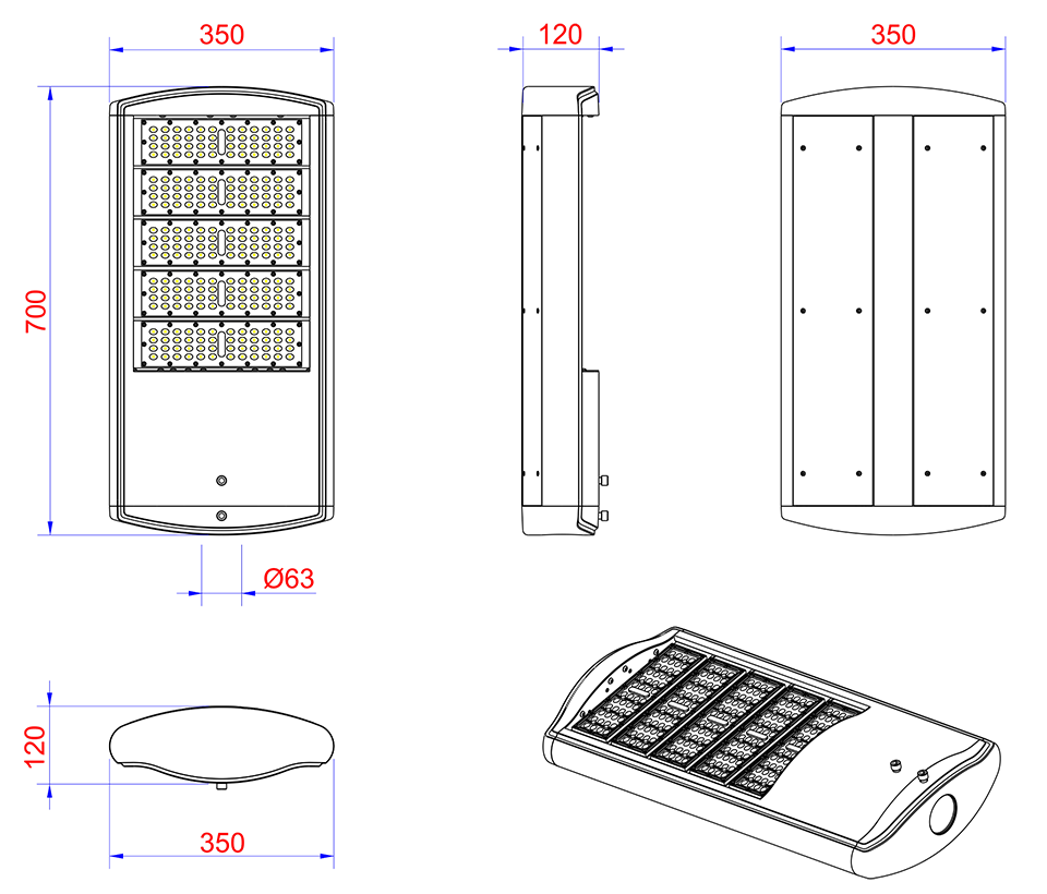 Đèn LED đường phố 185w 200w 215w dimmable